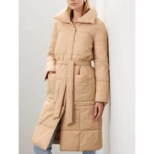 Ellen Tracy Camel Pillow Cowat SMALL Puffer Warm Quilted Trench Designer $296